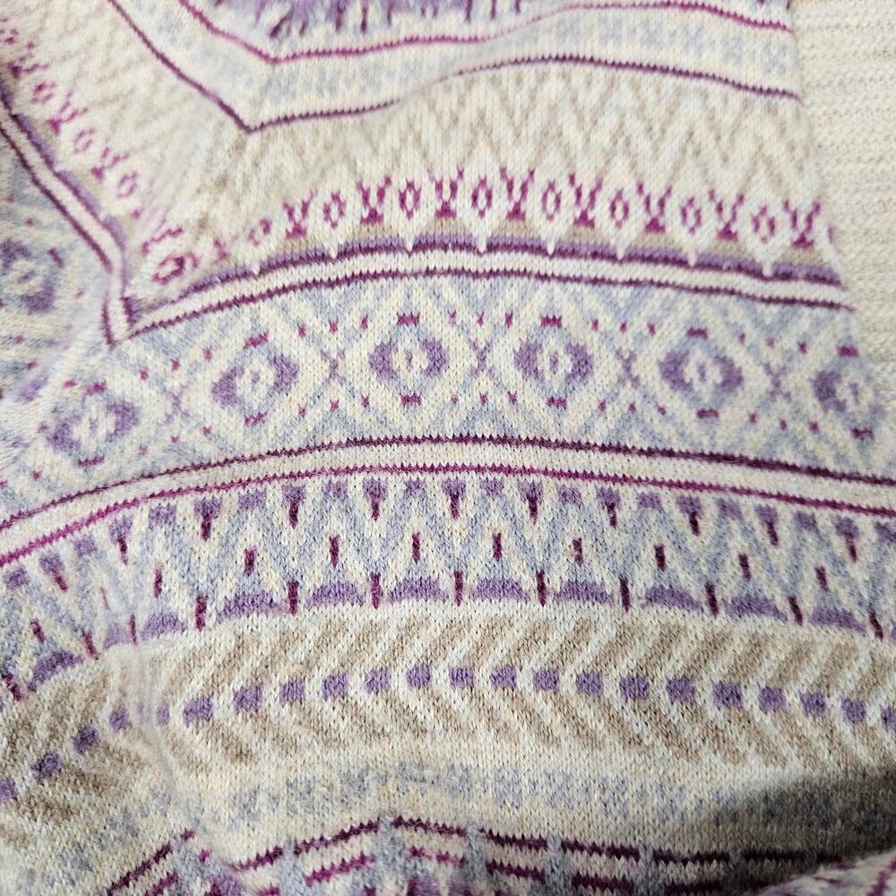 Eddie Bauer Womens XL Fair Isle Shawl Collar Cardigan‎ Sweater Cream Purple - Picture 4 of 8